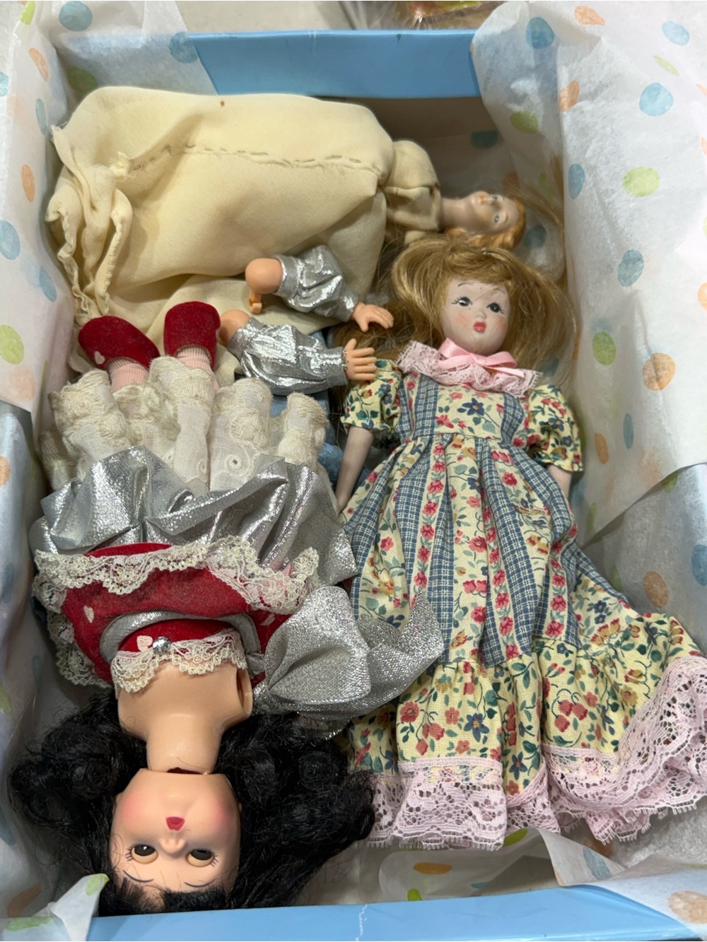 Box of Assorted Dolls and Clothing - Blue, White, Cream, Red, Black - Picture 11 of 14